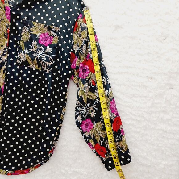 Blouse Size L Floral Dot Mix Maximalist Art Chic Y2K Whimsycore Vacation Office - Picture 9 of 12